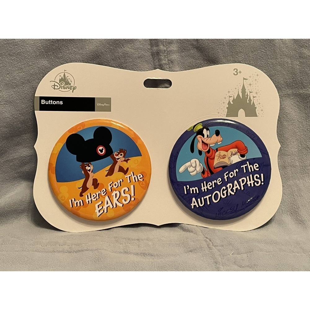 NEW Disney Parks - 2 Button Set - "I'm Here For The Ears" & "Autographs"